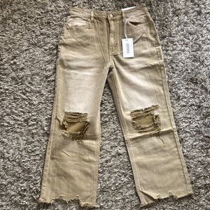 Zanzea Olive Distressed Wide-Leg Jeans New with tags